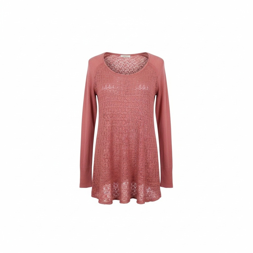 Grace & Lace Pointelle Knit Tunic Top M/L Terracotta Rose Boho Crochet Sweater